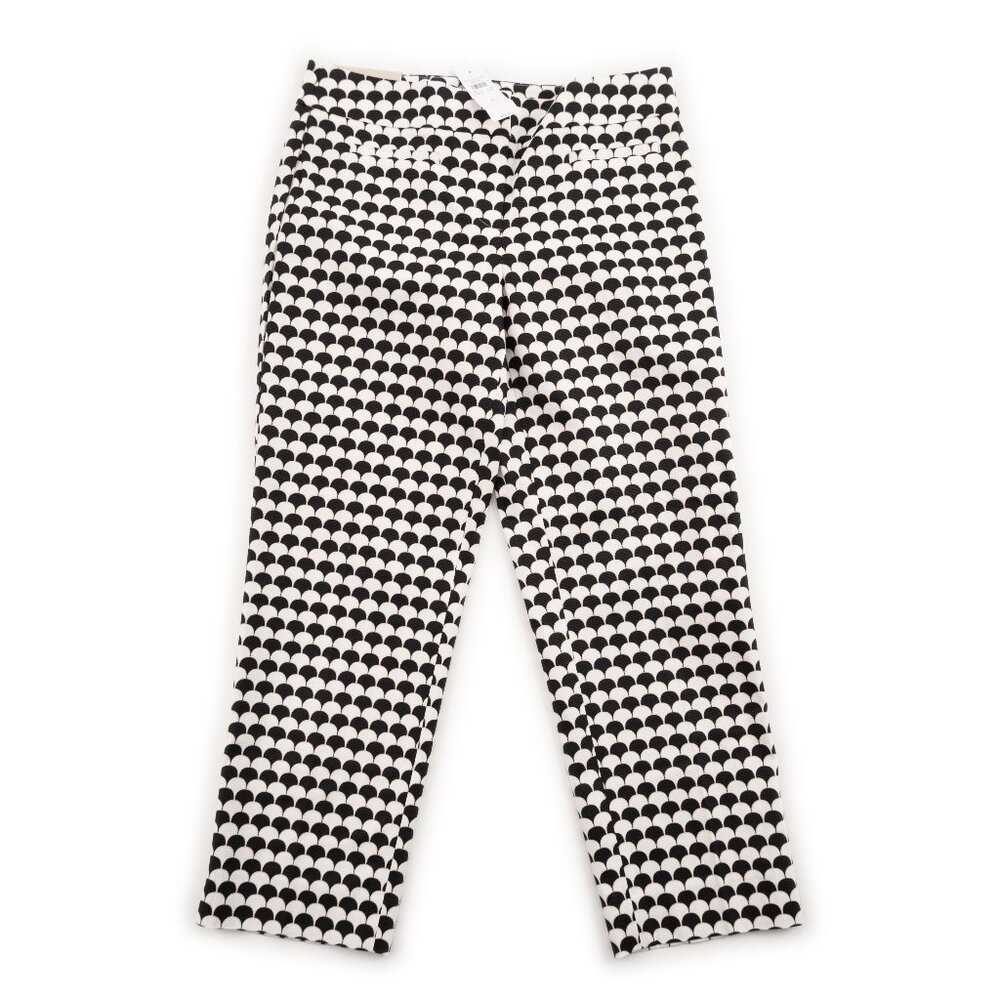 NEW ANN TAYLOR Kate Fit black white scallop print curvy cropped pants size 4